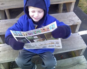 Jake reading the newspaper