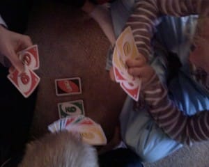 Playing a card game with my children