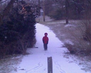 Jake all bundled up in the snow