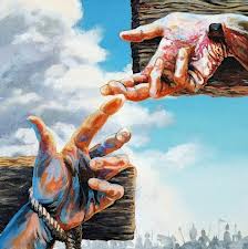 Jesus touching the criminal's hand