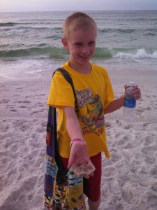 Spencer holding a jelly fish (not the dangerous type)